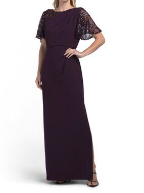 BRIANNA MILAY Sequin Mesh Sleeve Gown